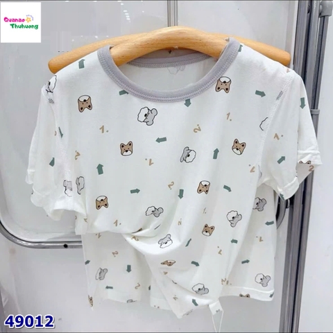 Bộ Tencel trắng cún viền xám