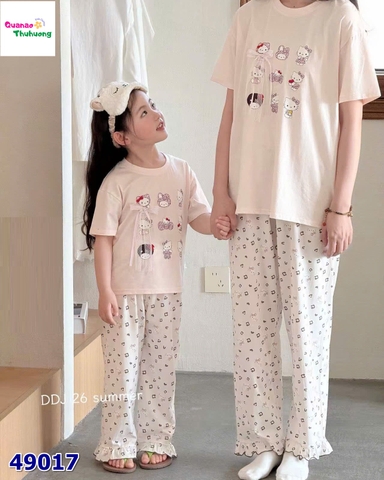 Bộ dài hồng kitty, quần đốm
