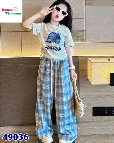 Set MLS áo xám tai nghe, quần caro xanh