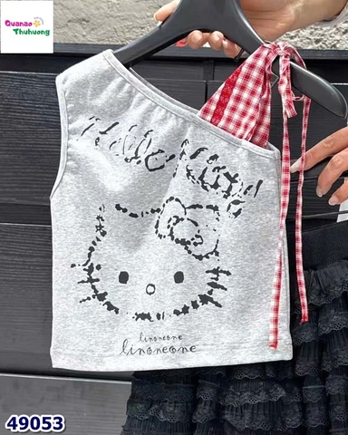 Áo M+ xám dây lệch vai Hello Kitty