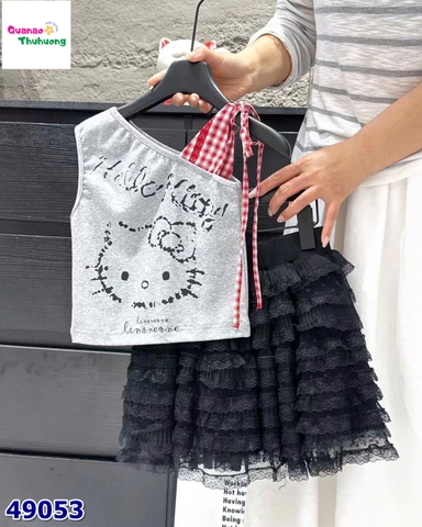 Áo M+ xám dây lệch vai Hello Kitty