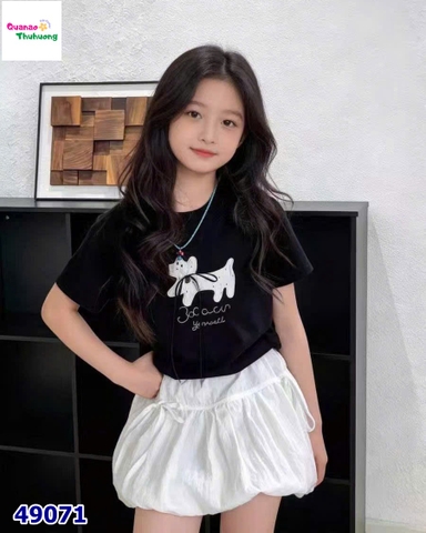 Set DDH áo đen in cún, chân váy bí trắng