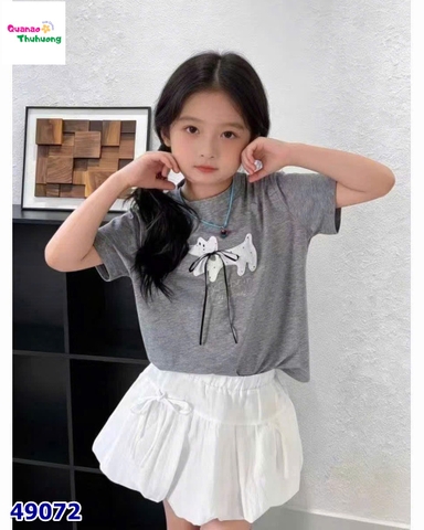 Set DDH áo xám in cún, chân váy bí trắng