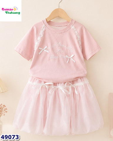 Set váy BB hồng đính nơ