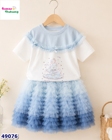 Set váy tutu xanh, áo Kitty xanh