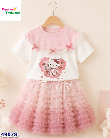 Set váy tutu hồng , áo Kitty hồng