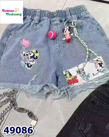 Quần short jean M+ xanh Minnie + charm