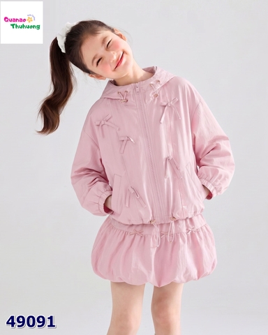Set áo khoác & chân váy hồng đính nơ