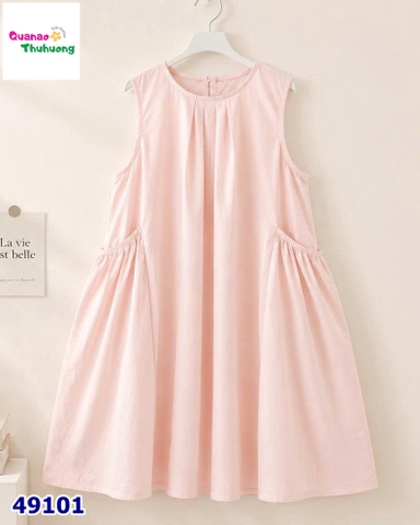Đầm babydoll hồng sát nách dáng xòe
