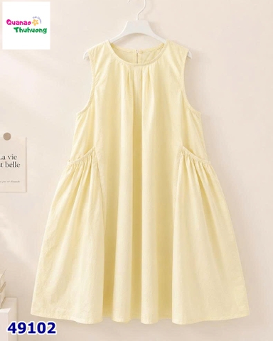 Đầm babydoll vàng kem sát nách dáng xòe