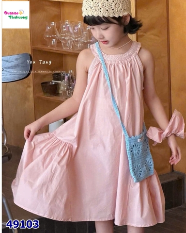 Đầm babydoll viền bím hồng