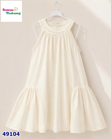 Đầm babydoll viền bím kem