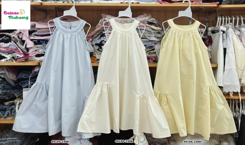 Đầm babydoll viền bím vàng kem