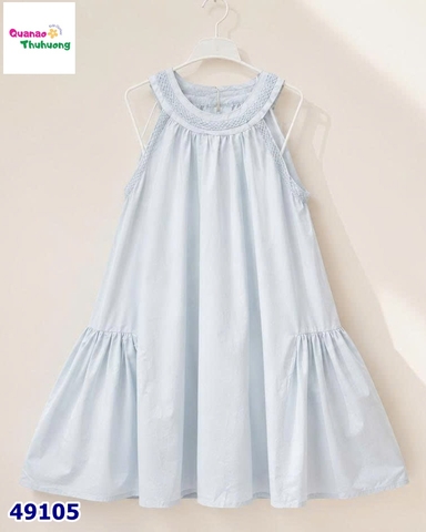Đầm babydoll viền bím xanh