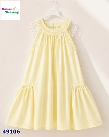 Đầm babydoll viền bím vàng kem