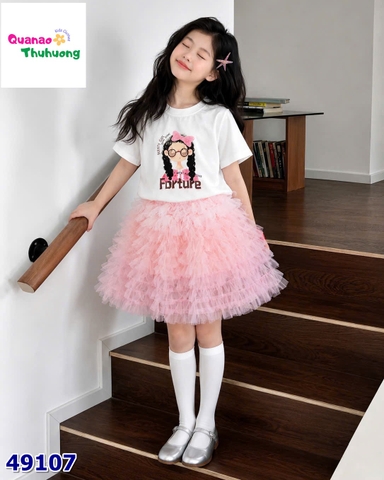 Set váy tutu hồng, áo trắng áo cô gái