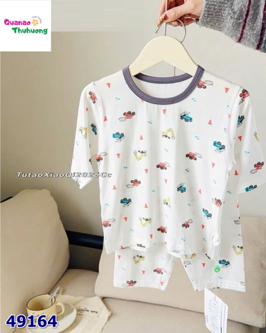 Bộ Tencel lửng kem in xe cẩu và xúc