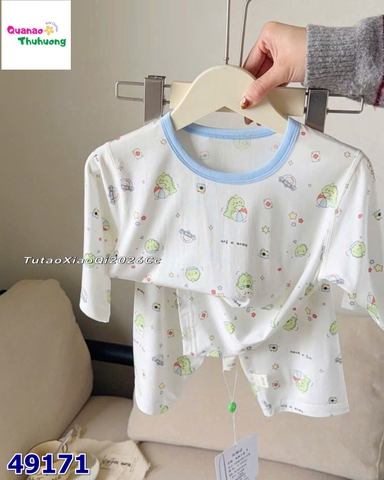Bộ Tencel lửng trắng khủng long xanh