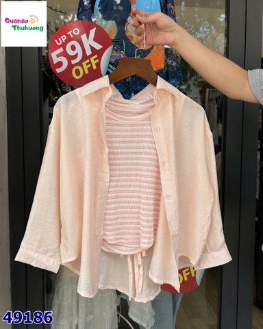 Set 2 áo sơ mi, áo thun sọc hồng