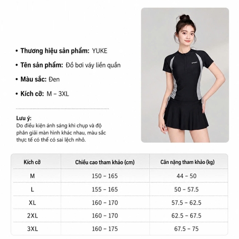 Set váy bơi Yuke đen sport