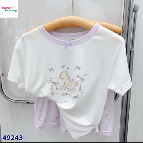 Bộ tencel W trắng ngựa nơ hồng