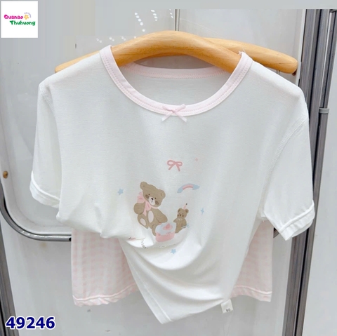 Bộ tencel W trắng gấu nâu & bánh kem
