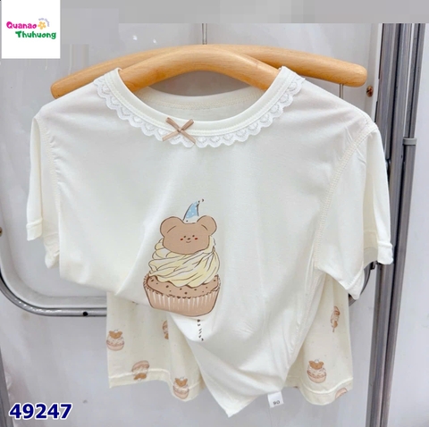 Bộ tencel W kem gấu bánh cupcake