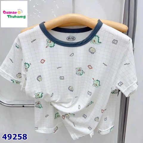 Bộ tencel W trắng khủng long xanh