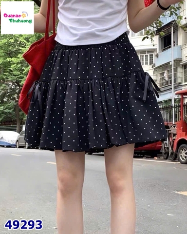 Chân váy bí đen chấm bi đính nơ 2 bên