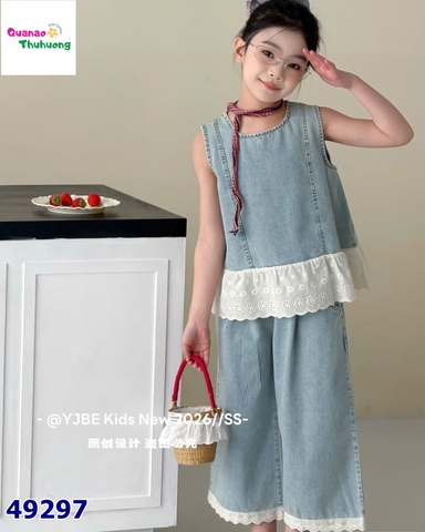 Set bộ xanh jean viền ren