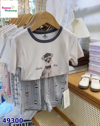 Bộ Tencel T trắng lucky dog
