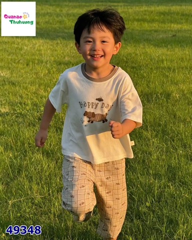 Bộ Tencel Bolala lửng trắng cún Happy Day