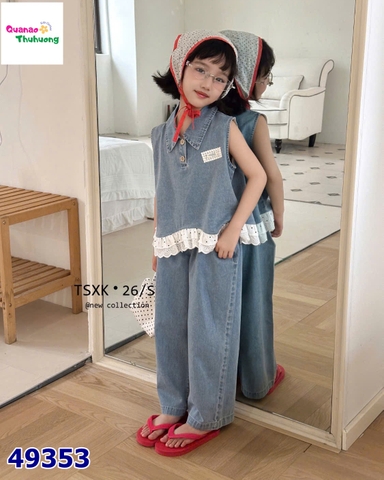 Set bộ jean cổ bẻ MiuMiu xanh nhạt