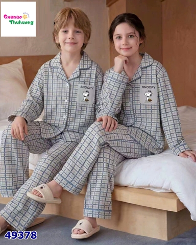 Pyjama Qke dài caro xanh Snoopy