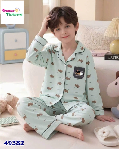 Pyjama Qke dài xanh voi nâu