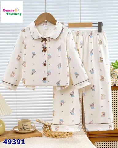 Pyjama Qke cổ sen kem em bé và chong chóng