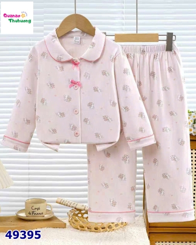Pyjama Qke cổ tròn hồng thỏ và gấu