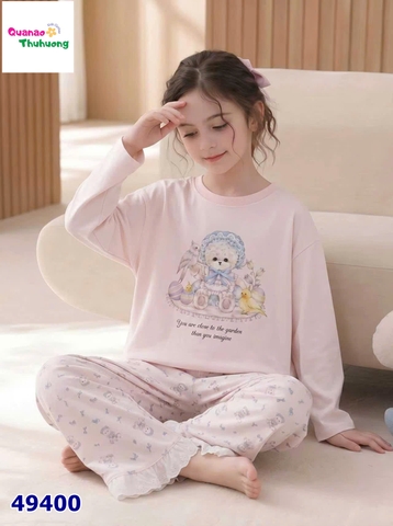 Bộ dài Qke tím gấu nón xanh