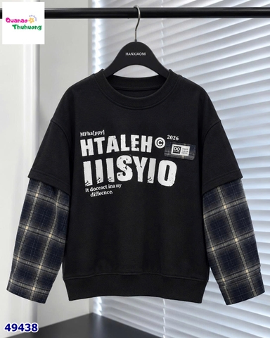 Áo Sweater đen Htaleh tay caro