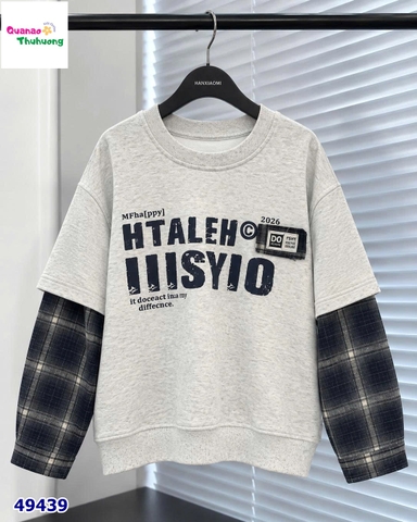 Áo Sweater xám Htaleh tay caro