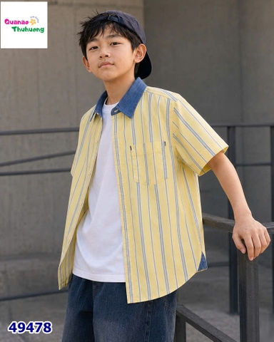 Áo sơ mi B2Kid vàng sọc xanh