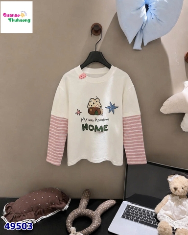 Áo tay dài trắng tay sọc hồng Home