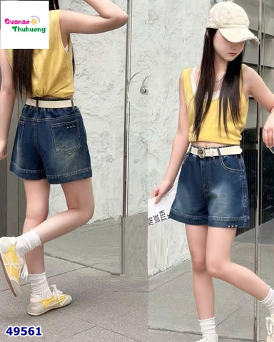 Quần short jean xanh thêu trái tim