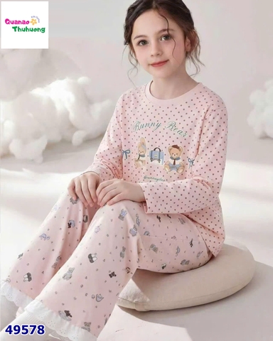 Bộ dài Qke hồng chấm bi gấu và thỏ