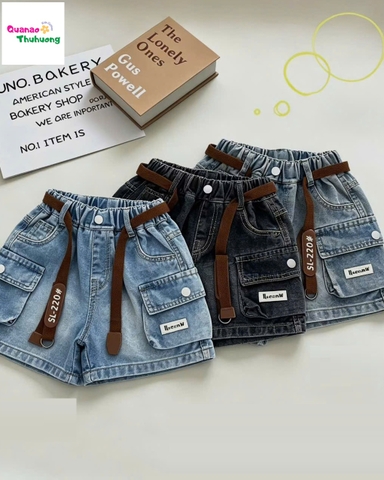 Quần short jean xanh nhạt túi hộp chữ QUESNW