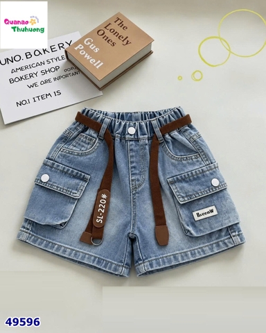 Quần short jean xanh nhạt túi hộp chữ QUESNW
