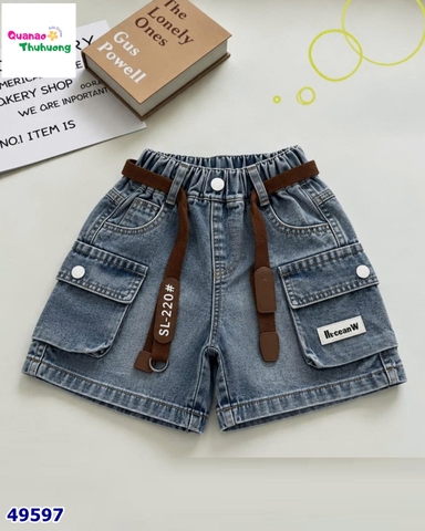 Quần short jean xanh đậm túi hộp chữ QUESNW