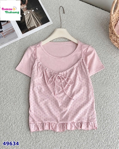 Áo thun hồng chấm bi