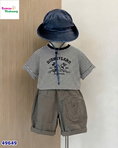Set bộ sọc xám Mickey, quần ghi