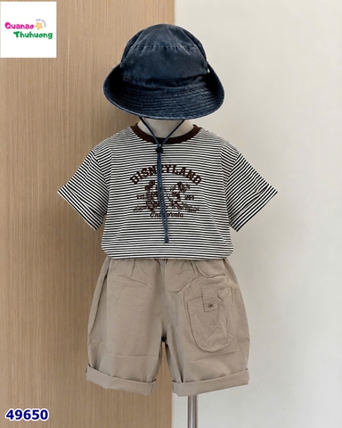 Set bộ sọc xám Mickey , quần kem